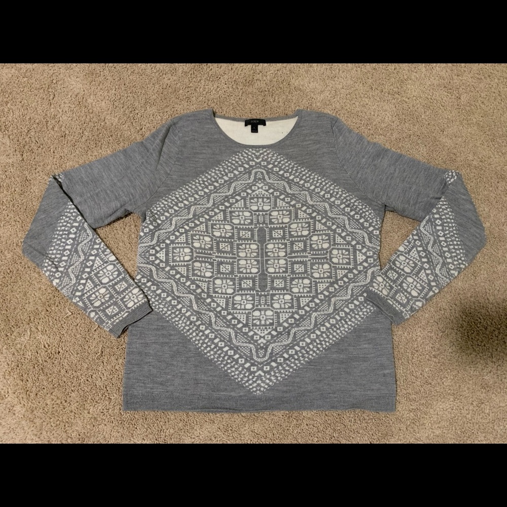 J.crew gray and white tribal aztec sweater